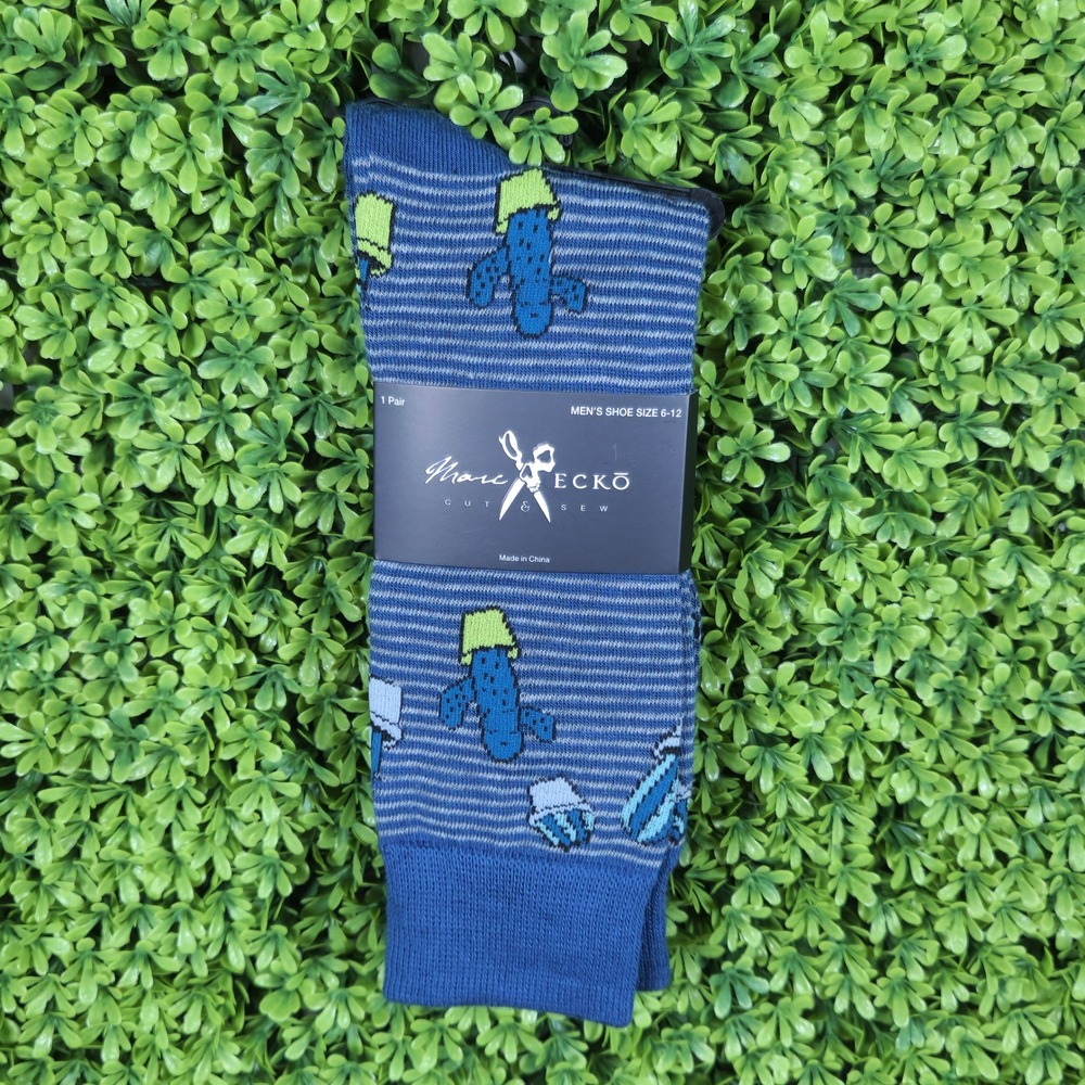 Marc Ecko Cut & Sew Mens Blue Cactus Striped Crew Socks Shoe Size 6-12 ME-3710